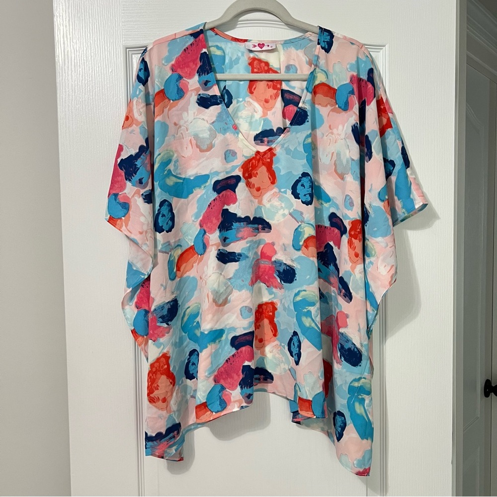 Buddy Love Pink and Blue Watercolor Flowy Blouse